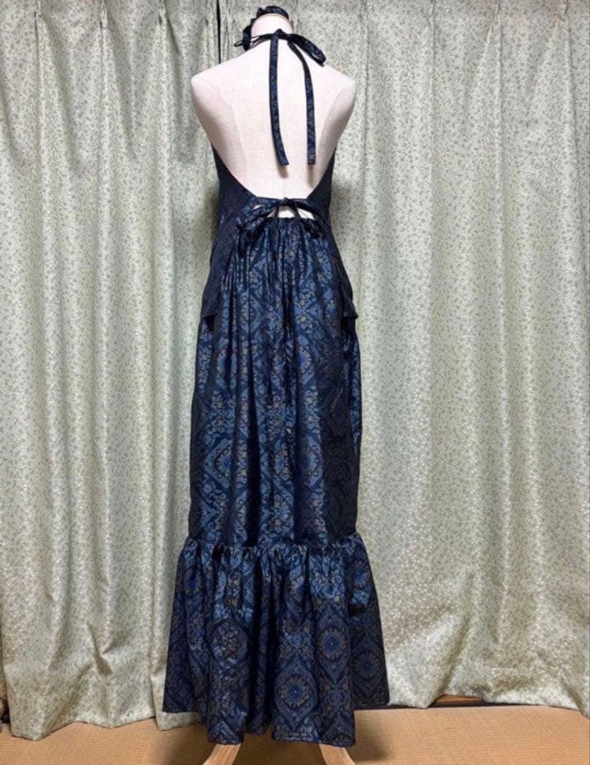 美　大島紬　着物リメイクドレス　マキシ丈　ドレープマーメイド　ダンス衣装　４点