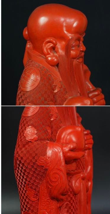 送料無料　清末～民国時代 珍品人物堆朱　寿老人　高45.5ｃｍ　中国古玩骨董