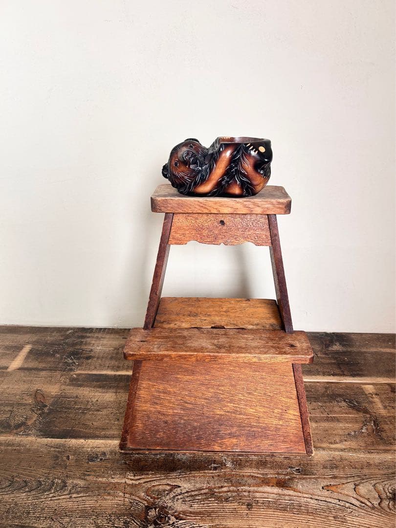 昭和 無垢材 踏み台 収納付き 大工道具 古家具 木製 スツール 作業台