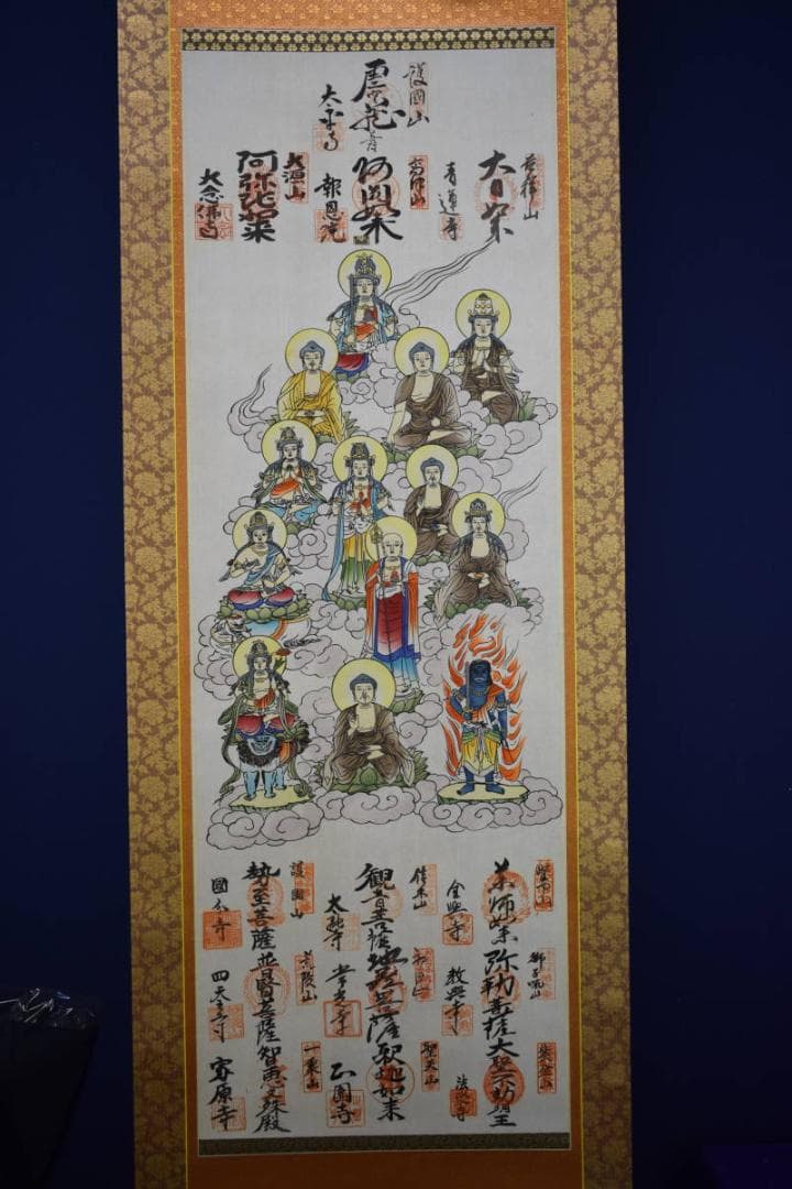 真作/大阪十三仏霊場図/桐共箱付/布袋屋掛軸HG-707