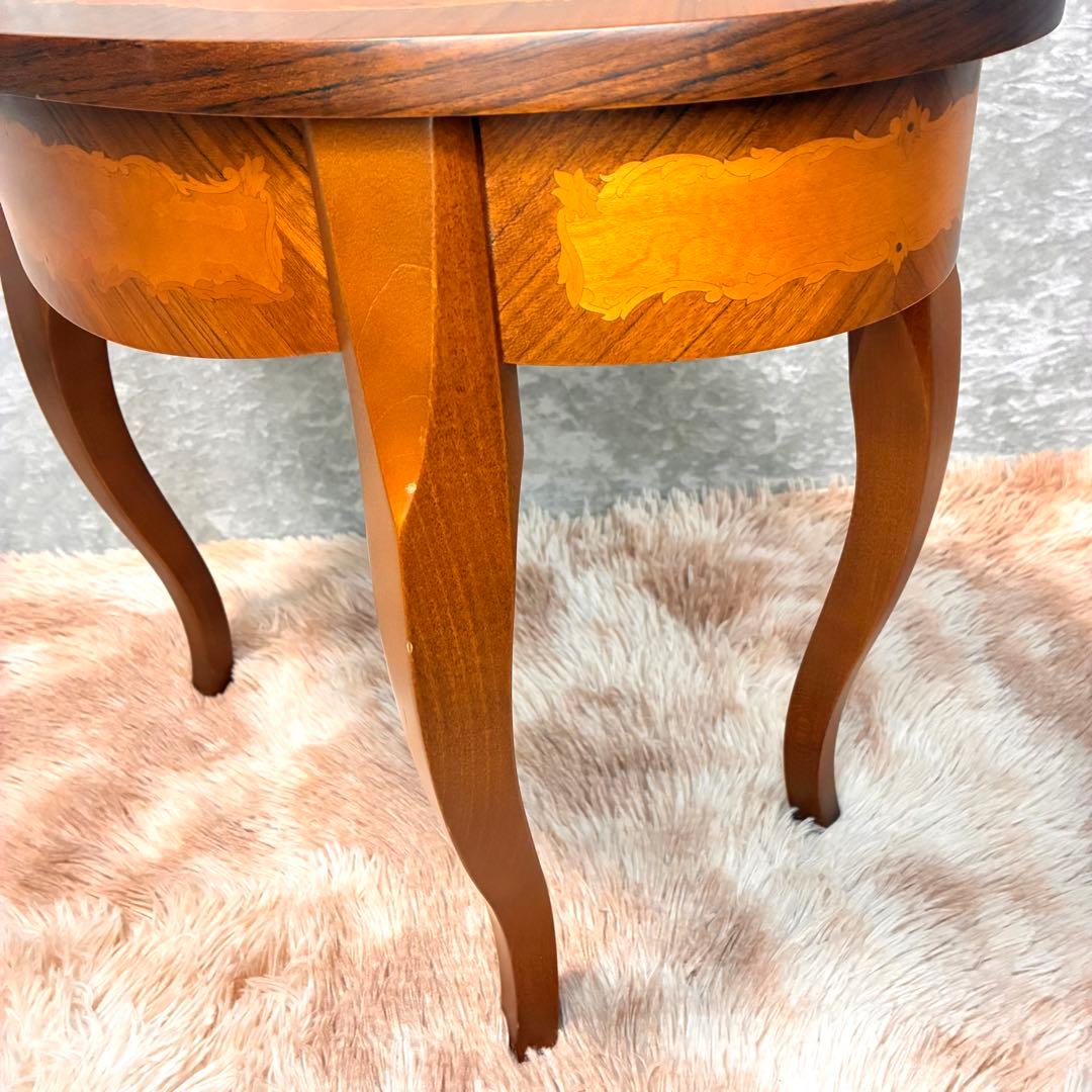 イタリア製 アンティーク調 象嵌風 サイドテーブル コーヒーテーブル ネコ脚