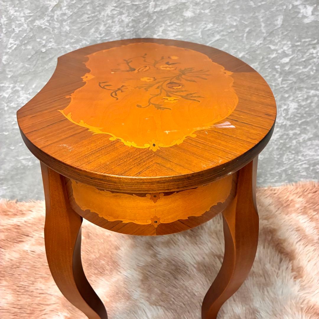 イタリア製 アンティーク調 象嵌風 サイドテーブル コーヒーテーブル ネコ脚