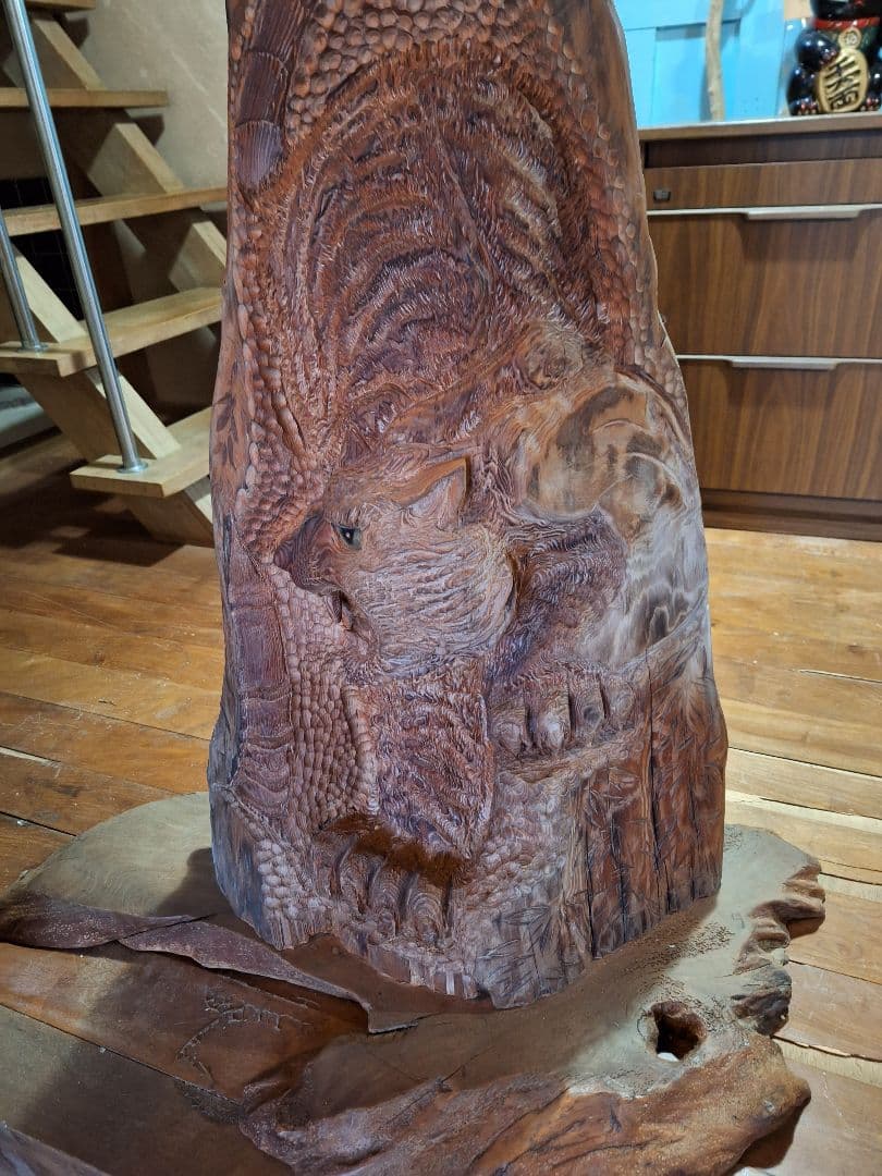 天然木　一刀彫り　衝立　虎 竹藪　杉　高さ122cm