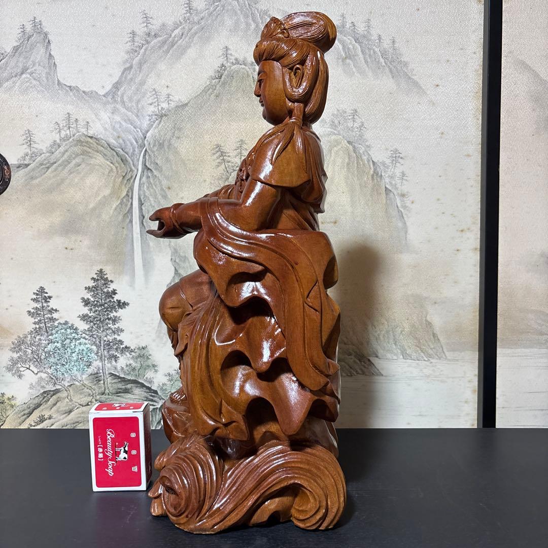 大型 観音菩薩 坐像　木彫　仏像 彫刻　開運　風水　置物　縁起物　インテリア