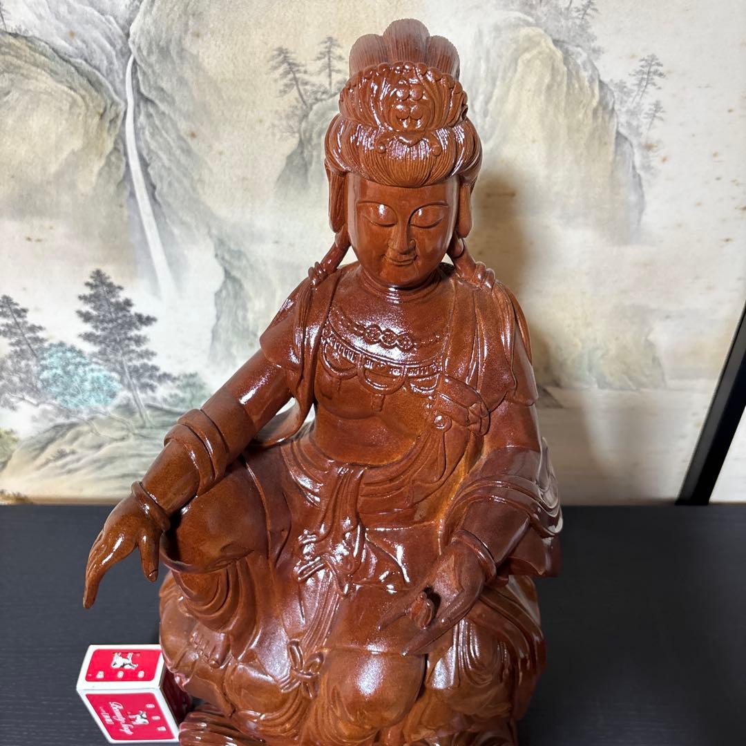 大型 観音菩薩 坐像　木彫　仏像 彫刻　開運　風水　置物　縁起物　インテリア