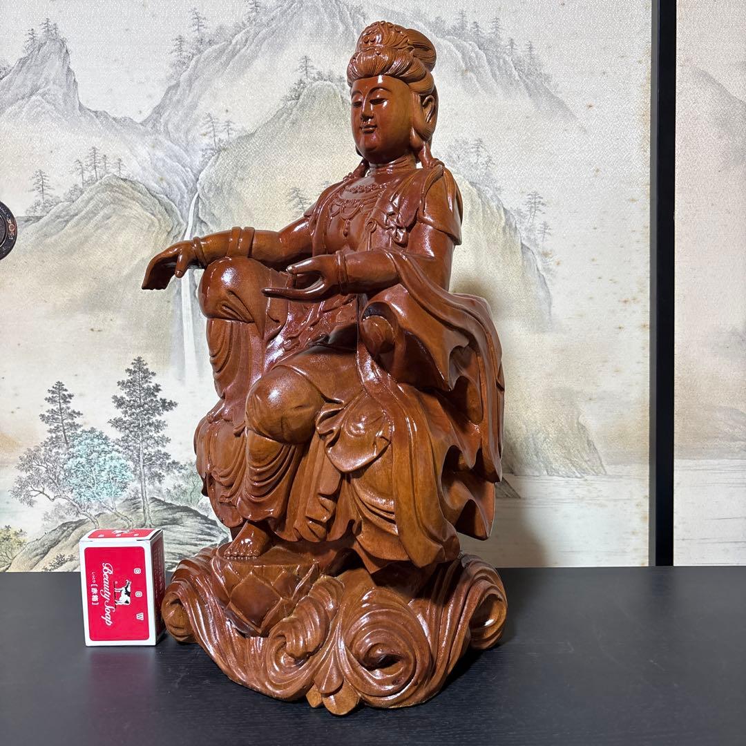 大型 観音菩薩 坐像　木彫　仏像 彫刻　開運　風水　置物　縁起物　インテリア