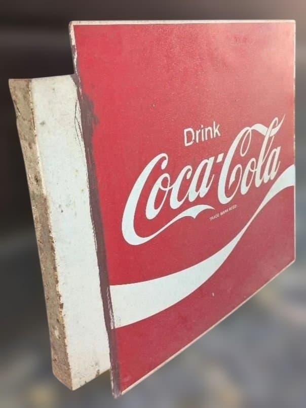​【美品、両面印刷、ホーロー製】コカ・コーラ 45.5cm角 旧ロゴ看板