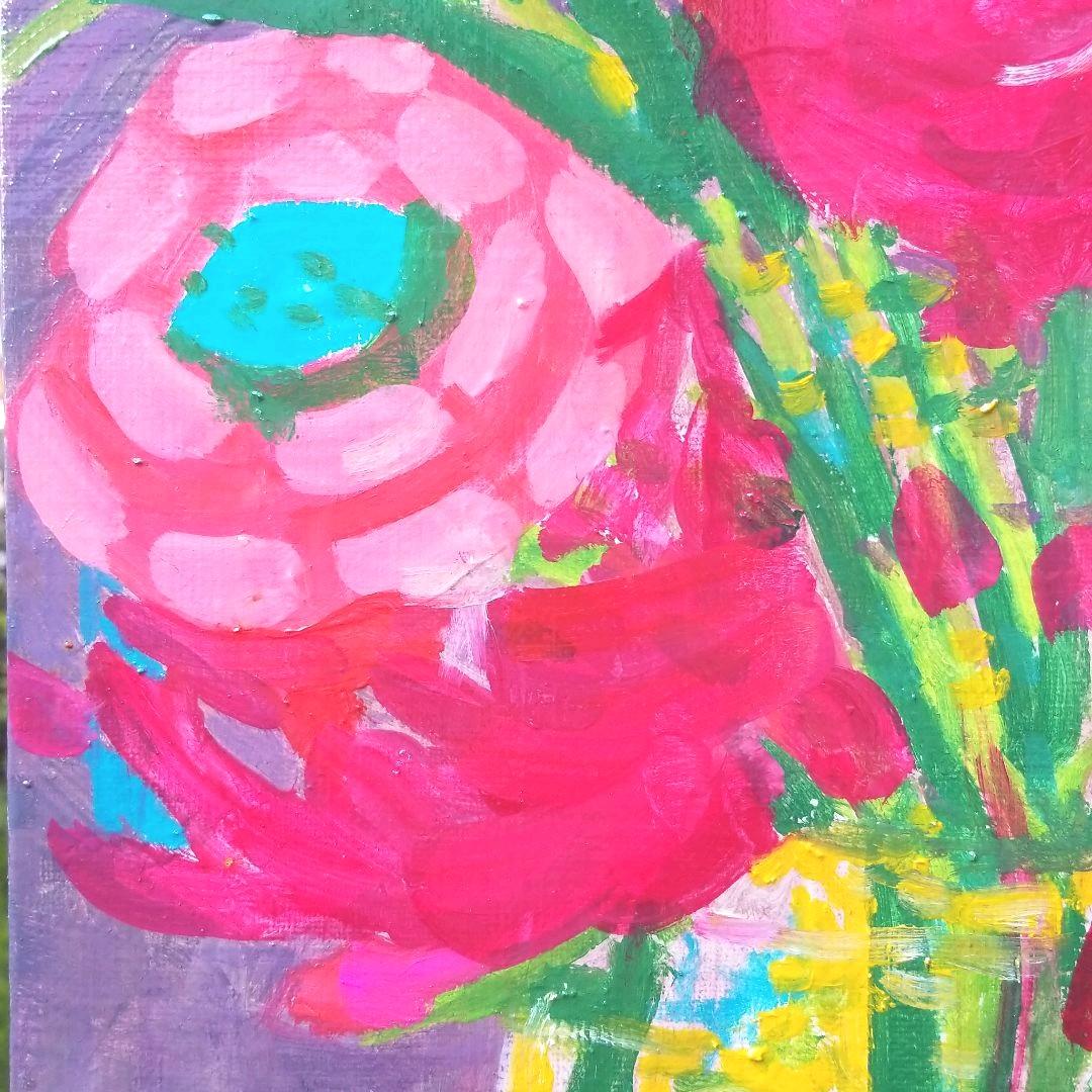 油絵　専用　透明感のある花瓶のお花　抽象画