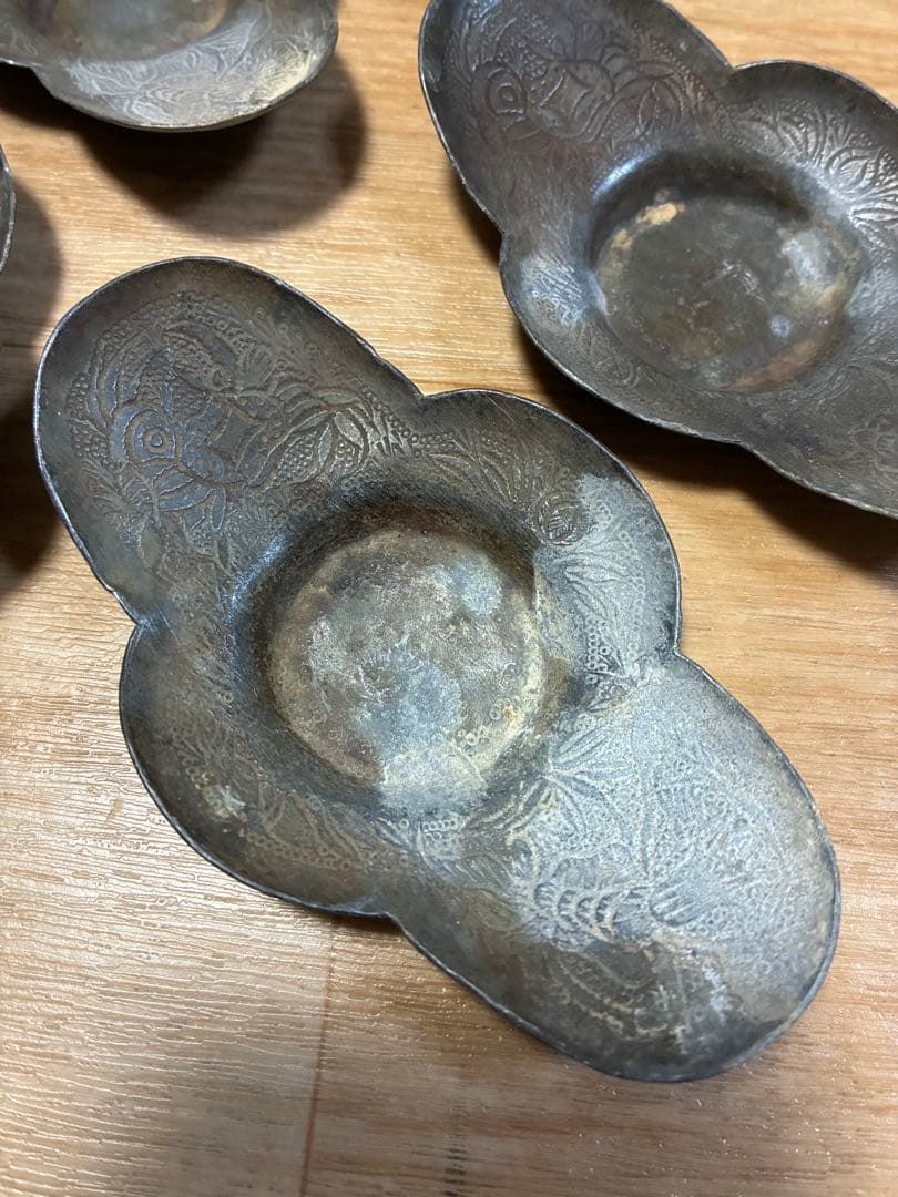 中国古錫茶托5枚　沈存周