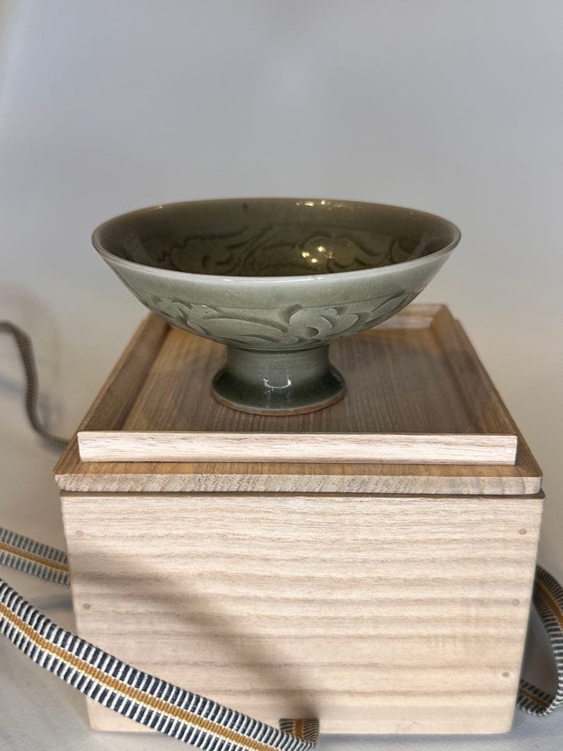 宋代 耀州窯 高台 小杯 青磁 共箱付 中国古陶磁 コレクション