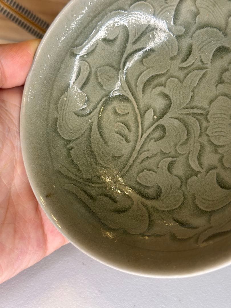 宋代 耀州窯 高台 小杯 青磁 共箱付 中国古陶磁 コレクション