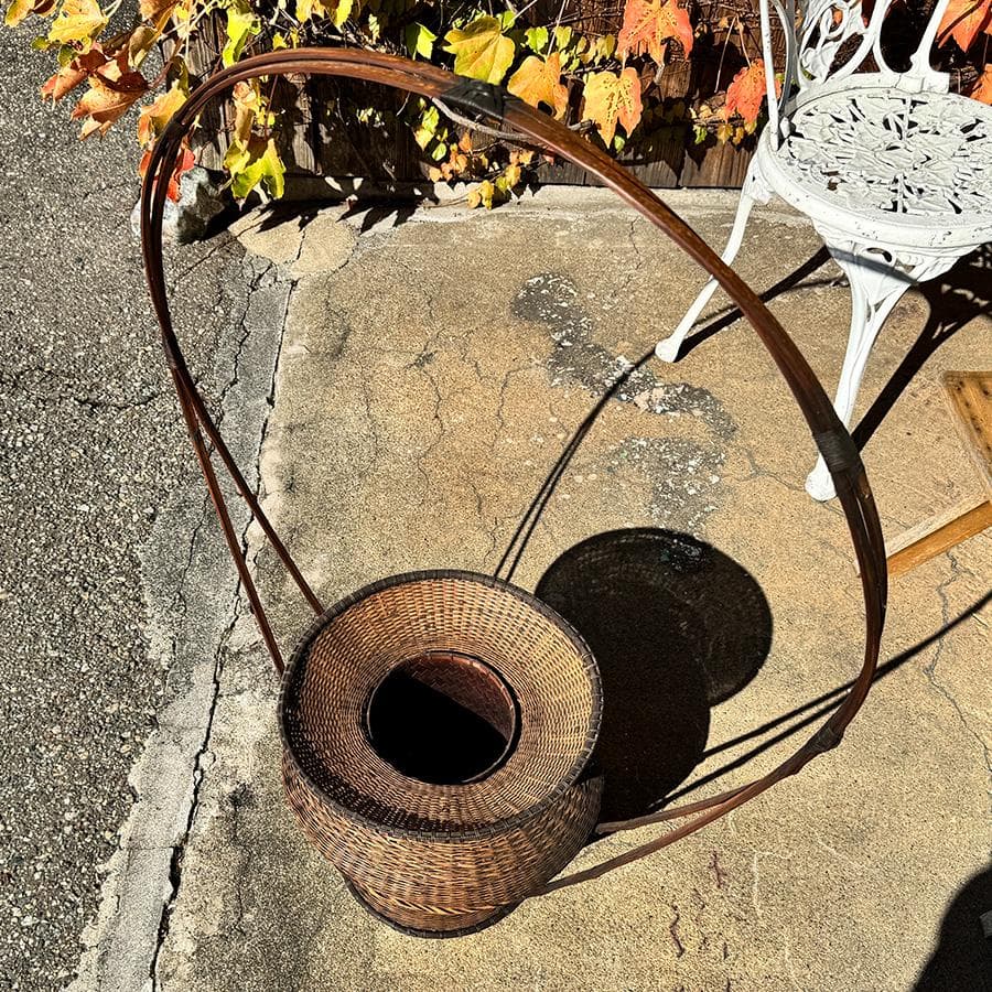 達磨牡丹籠 ダルマボタン籠 網代 茶道具 生花 中国 大花入 高さ約93cm