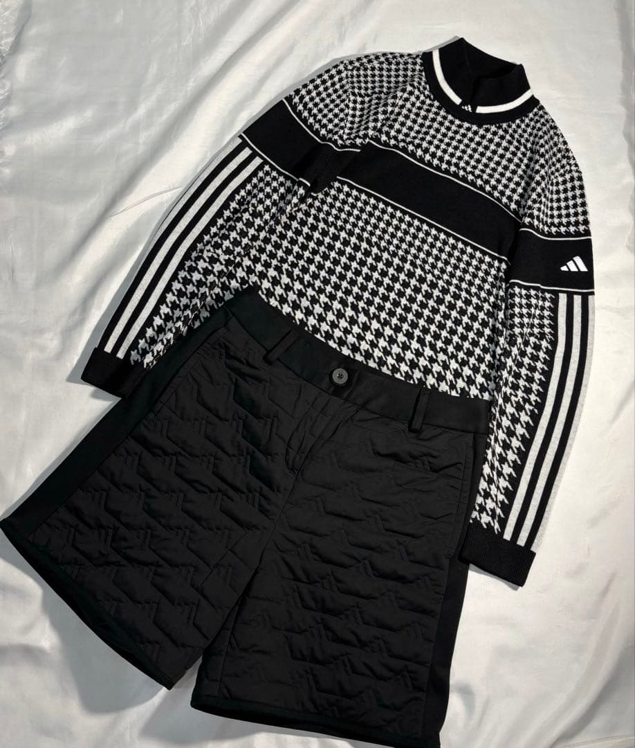 専用様　未使用　ゴルフ　モックネック千鳥格子ニット　キルティングハーフパンツ