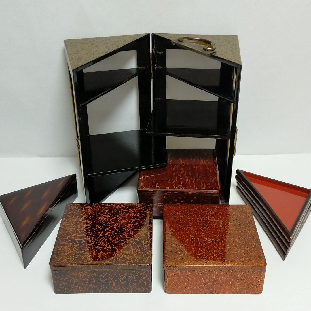 ★ 時代物 漆塗り 両開重 重箱 虫食塗 蔵出し 漆器 茶道具 弁当箱 ★D25