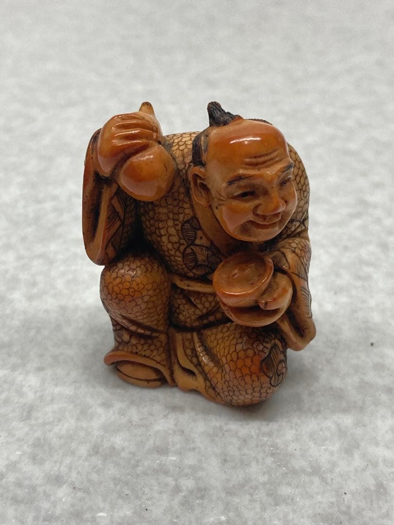 江戸 マンモス 根付 宝山 在銘 酒壺 和服 古美術骨董品 天然素材 彫刻 提物