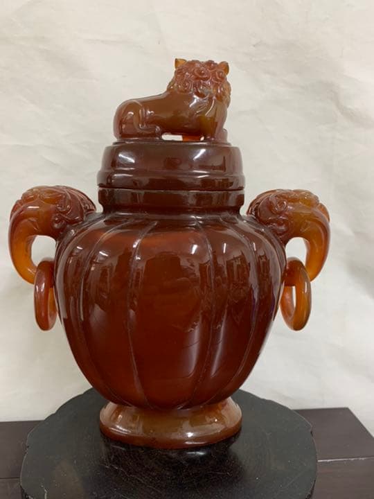 中国古美術　清時代紅瑪瑙香炉 ：共箱、木箱　購入価格：300.000円 XG01