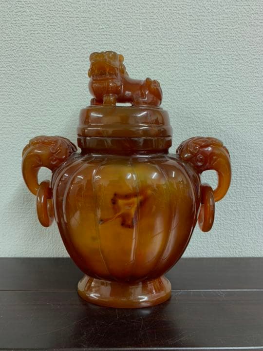 中国古美術　清時代紅瑪瑙香炉 ：共箱、木箱　購入価格：300.000円 XG01