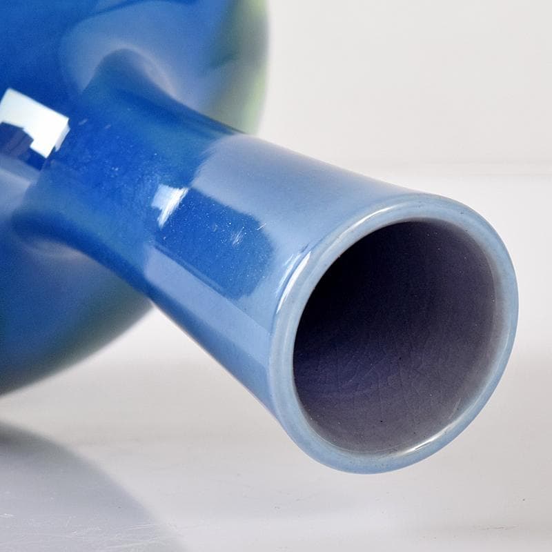 人間国宝　三代徳田八十吉　碧明耀彩　花生　共布共箱　T　R8172