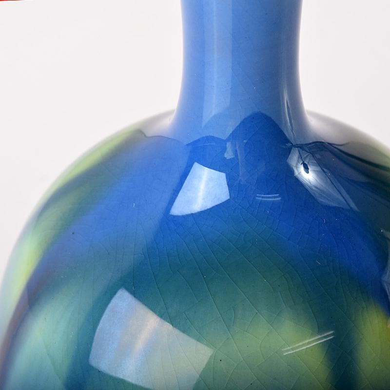 人間国宝　三代徳田八十吉　碧明耀彩　花生　共布共箱　T　R8172