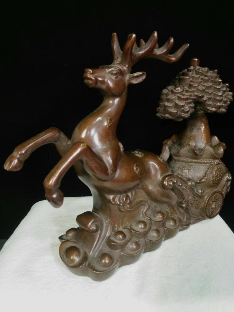 中国古美術品·旧蔵純銅器·一路生财·细密彫·純手作り·高浮彫·文房置物·風水開運