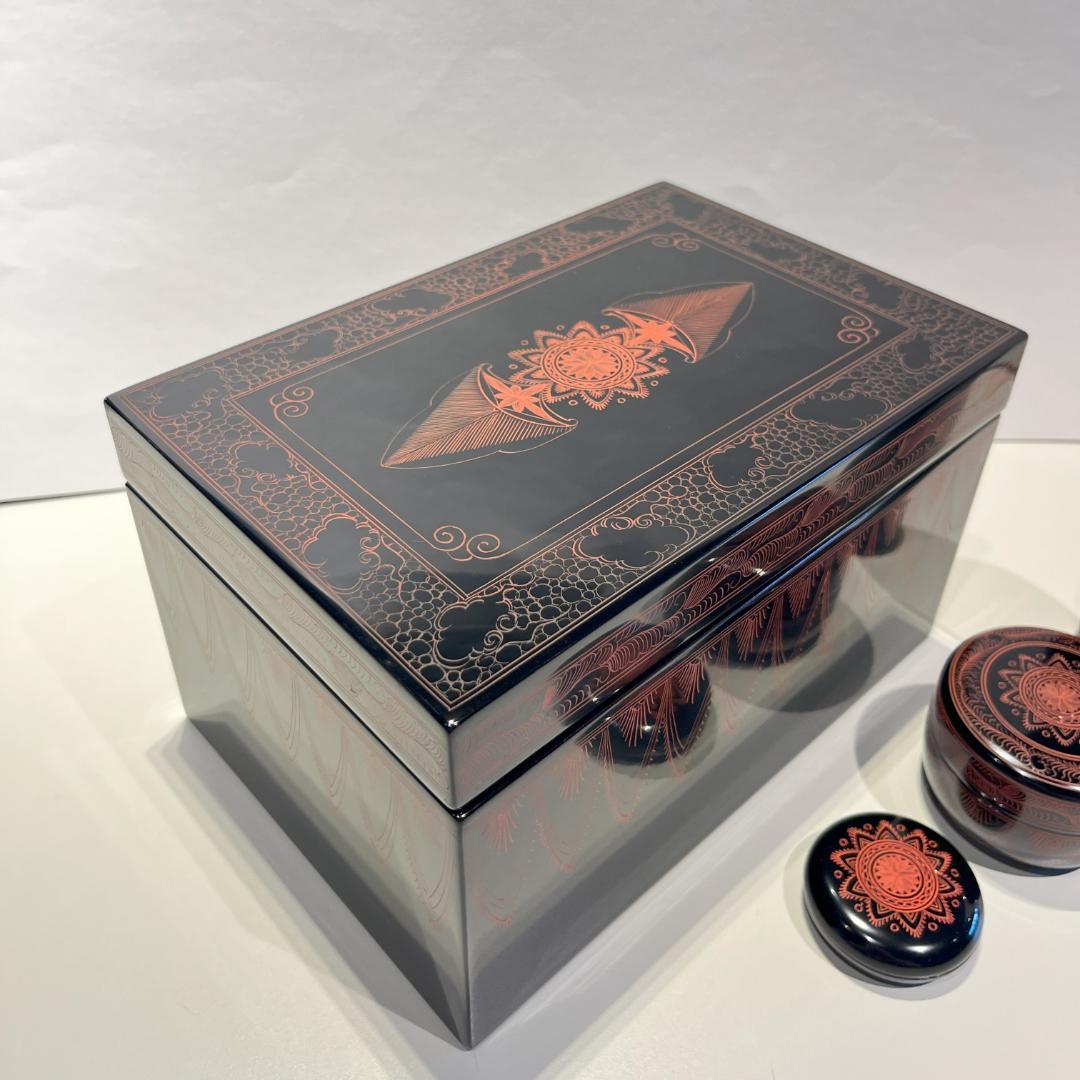 キンマ　茶箱　利休茶箱　茶道具　３点セット　キンマ彫　棗　香合　茶筌筒