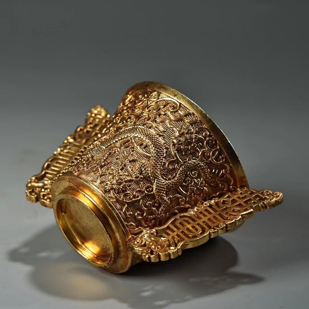 中国古美術・旧蔵収鎏金龍酒具・純銅细密彫・純手作り・高浮彫・置物・酒器・茶道具