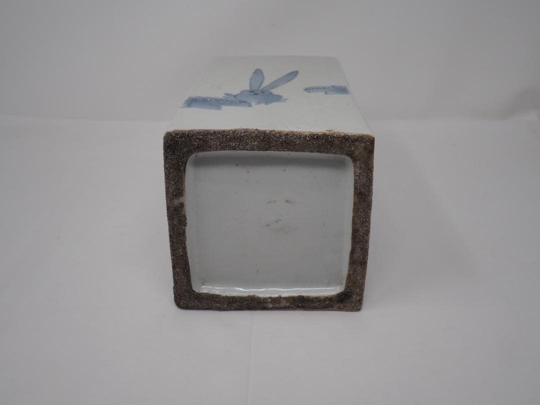 染付兎文白磁徳利　角瓶　李朝　ウサギ　漢詩　-SO