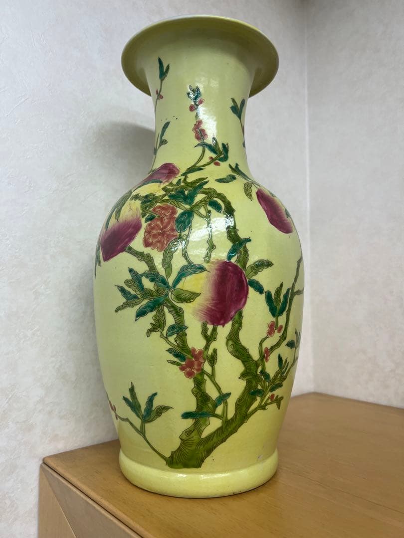 中国清康熙年製銘寿桃紋瓶　官窯骨董唐物古美術アンティーク　青磁　江戸コレクション