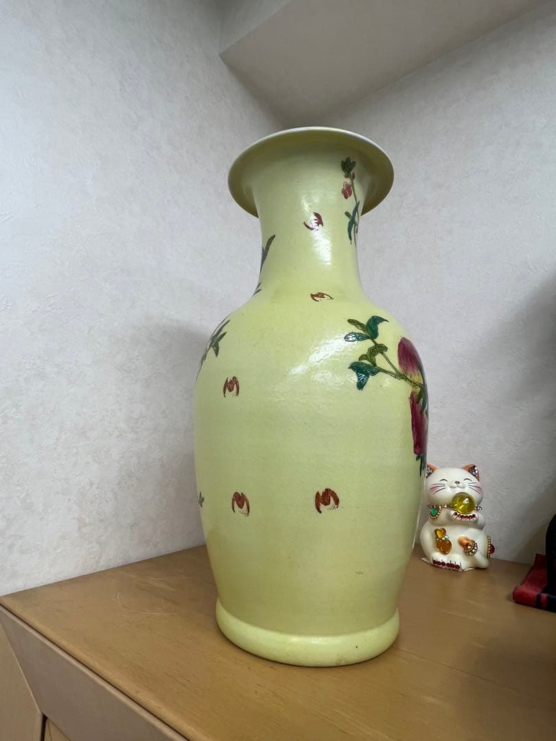 中国清康熙年製銘寿桃紋瓶　官窯骨董唐物古美術アンティーク　青磁　江戸コレクション