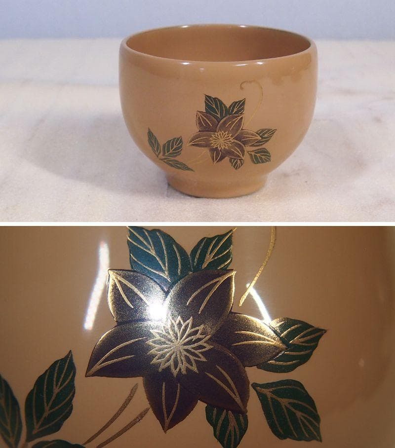 【未使用】輪島塗 塩安製 白漆 絵変わり蒔絵 湯吞 5客 湯吞茶碗 茶器/漆器