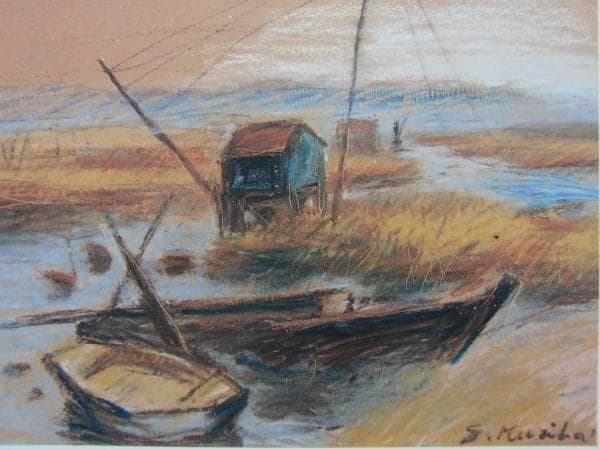 栗原 信、水郷土浦、希少画集画、新品高級額、額装付、状態良好、油彩 風景