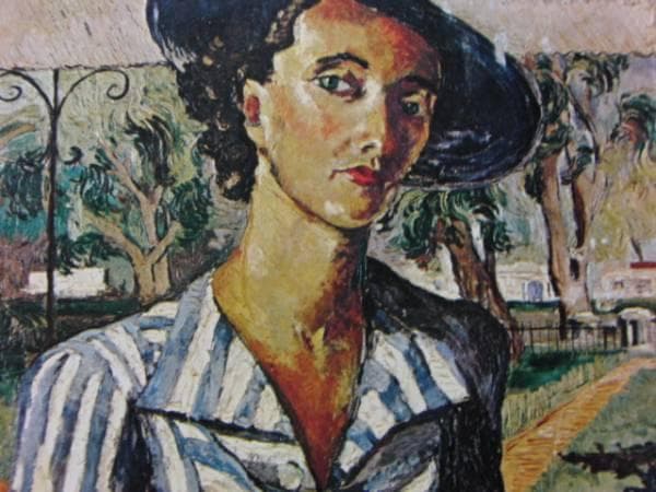 作者不詳、帽子をかぶった婦人、希少な額装用大判画集画