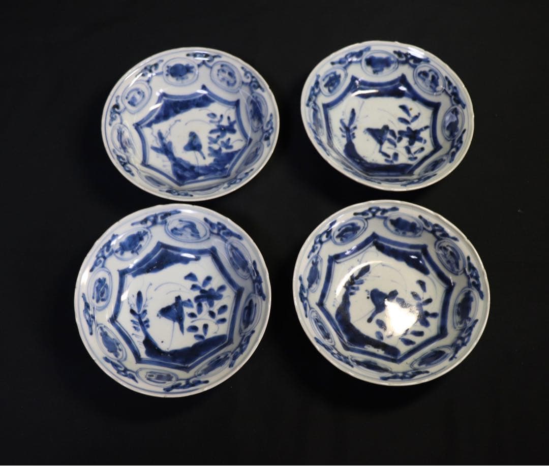 中国　染付中皿4点　芙蓉手　送料込み0721