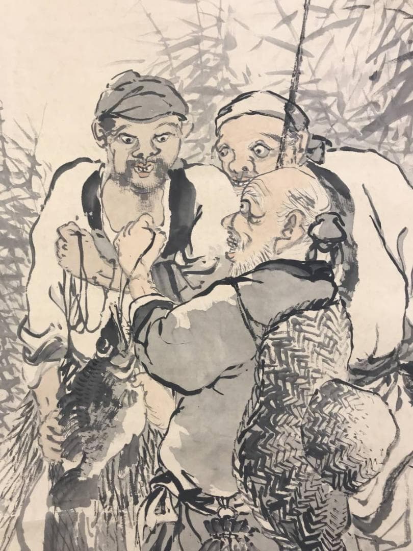 【真作】矢部楳堂/漁夫称賛図/釣人図/人物図/掛軸/名家伝来/AD-725