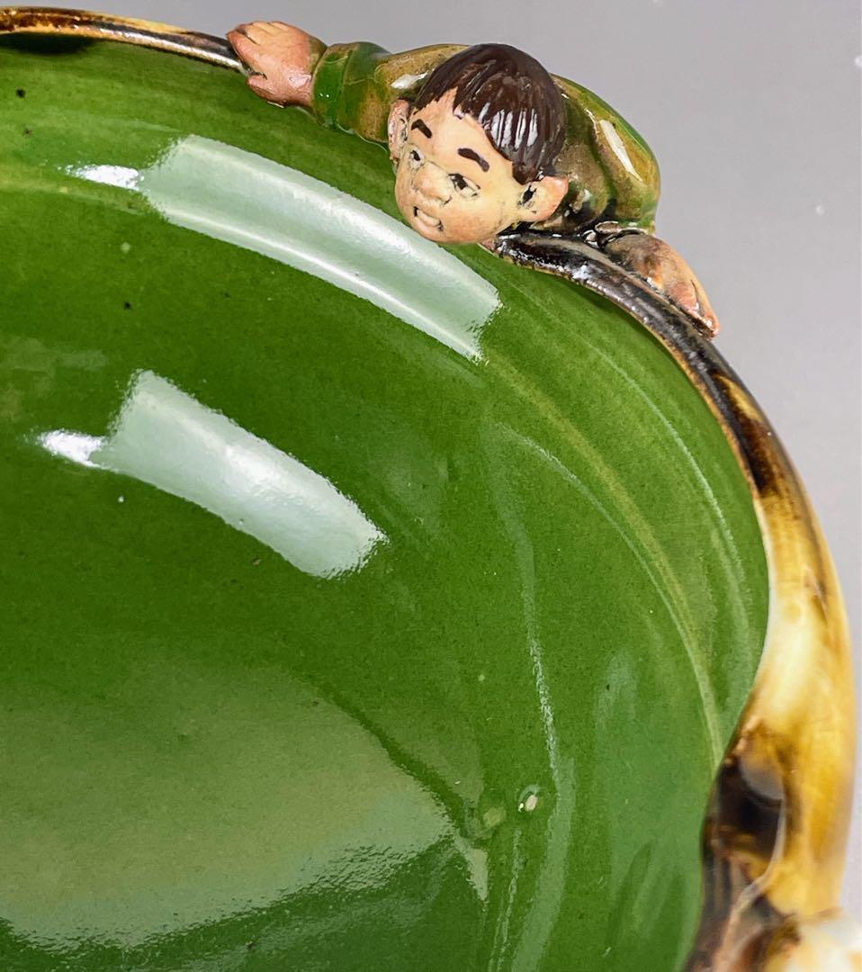 隅田焼 井上良斎 高浮彫人物立体造形焼物 明治期 ボウル トレイ 深皿 鉢