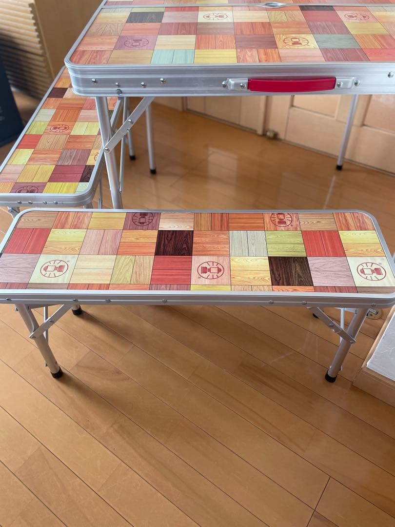 コールマン　カラフル木目調　モザイク　折りたたみテーブルセット