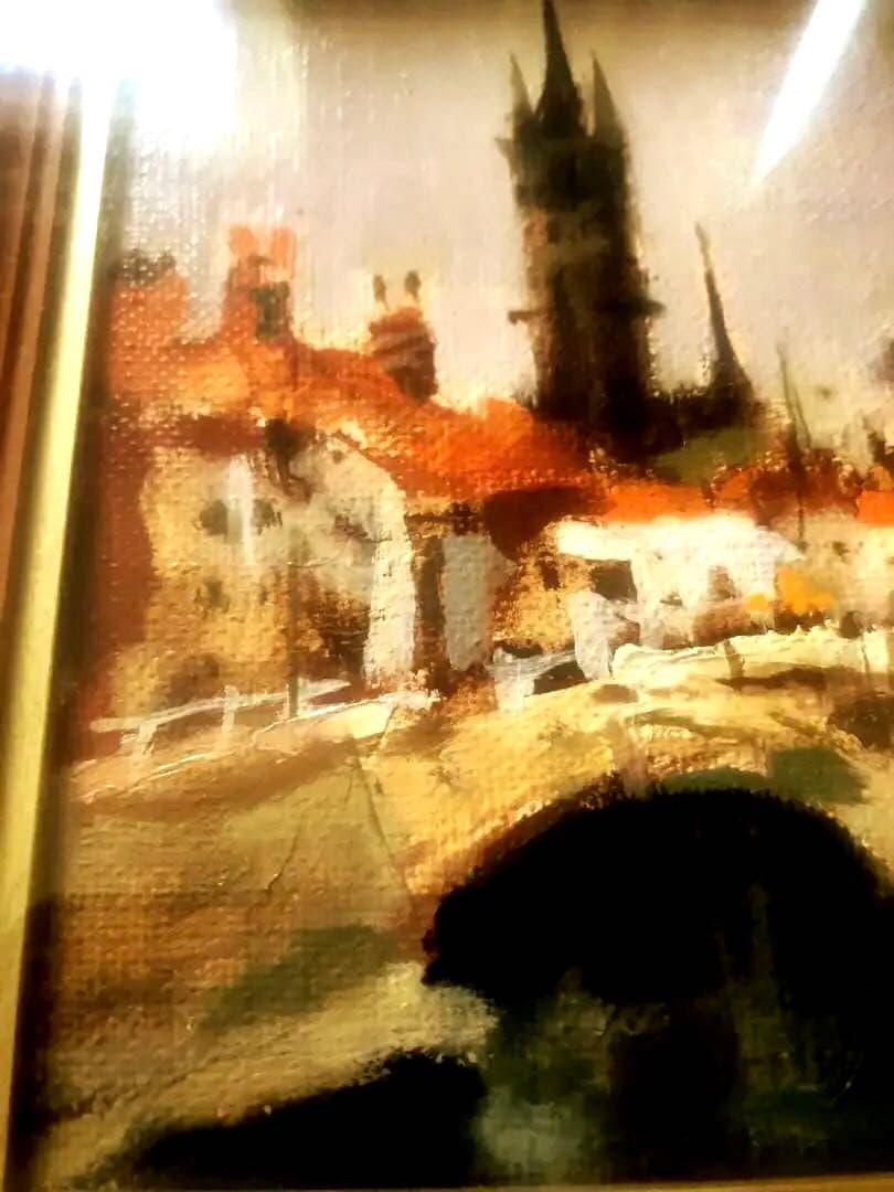 【二科会】福田輝 油彩『ブルージュ風景』額付