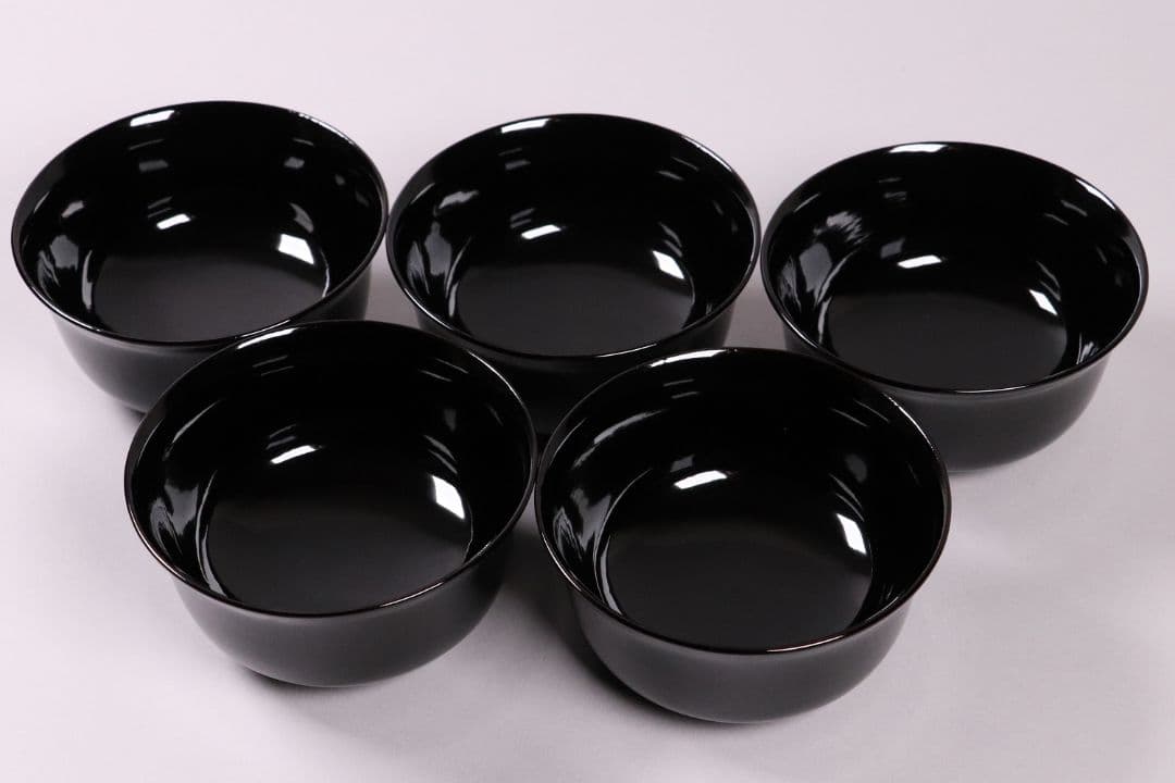 木製漆器 菊花蒔絵 黒塗 椀 五客 漆芸 茶懐石 会席道具 草花【MA286】