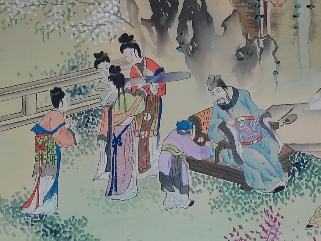 ♥中国製　掛軸　【春夜桃季園】　掛け軸