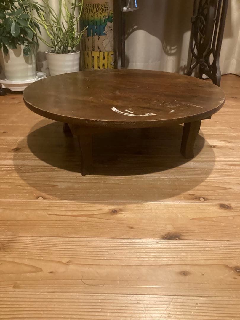 昭和レトロ　古い木製丸ローテーブル　折畳丸ちゃぶ台14直径600