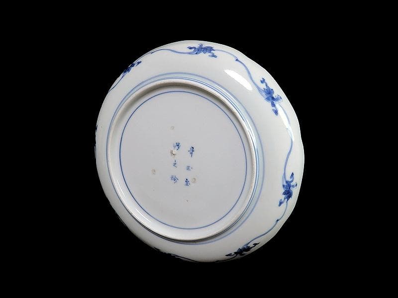 古伊万里　染付　朝顔の図　6寸皿　江戸中期 　A889AS-BGp