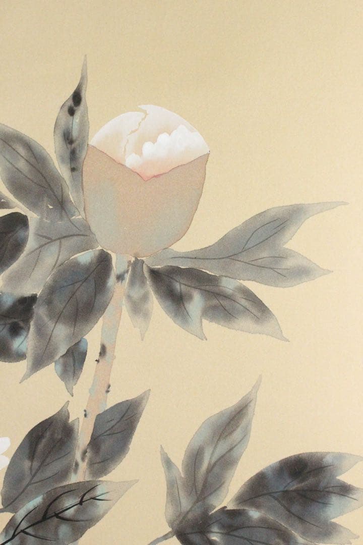 No5207 掛軸　稲垣伯堂　牡丹図　着色絹本　日本画　古画　古美術　送料無料