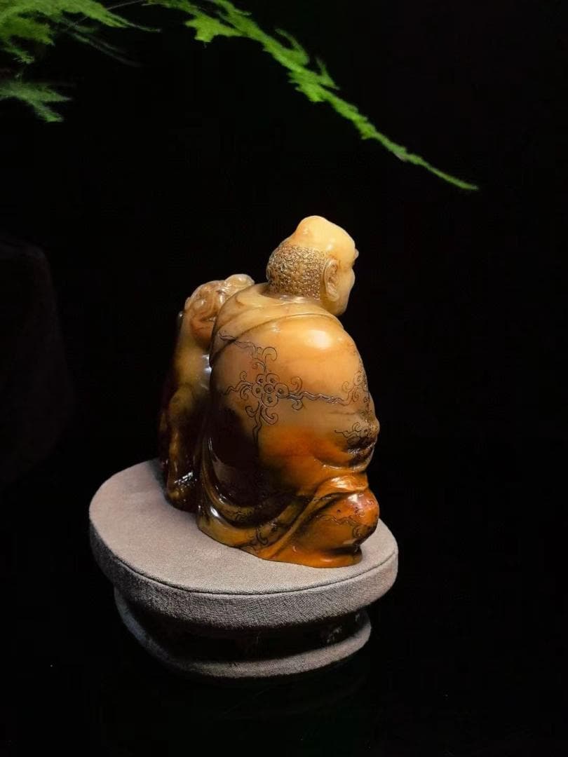 中国古美術・瑞獣羅漢の印鑑・寿山石三彩水晶田黄・置物・純手彫り・風水開運・文房具