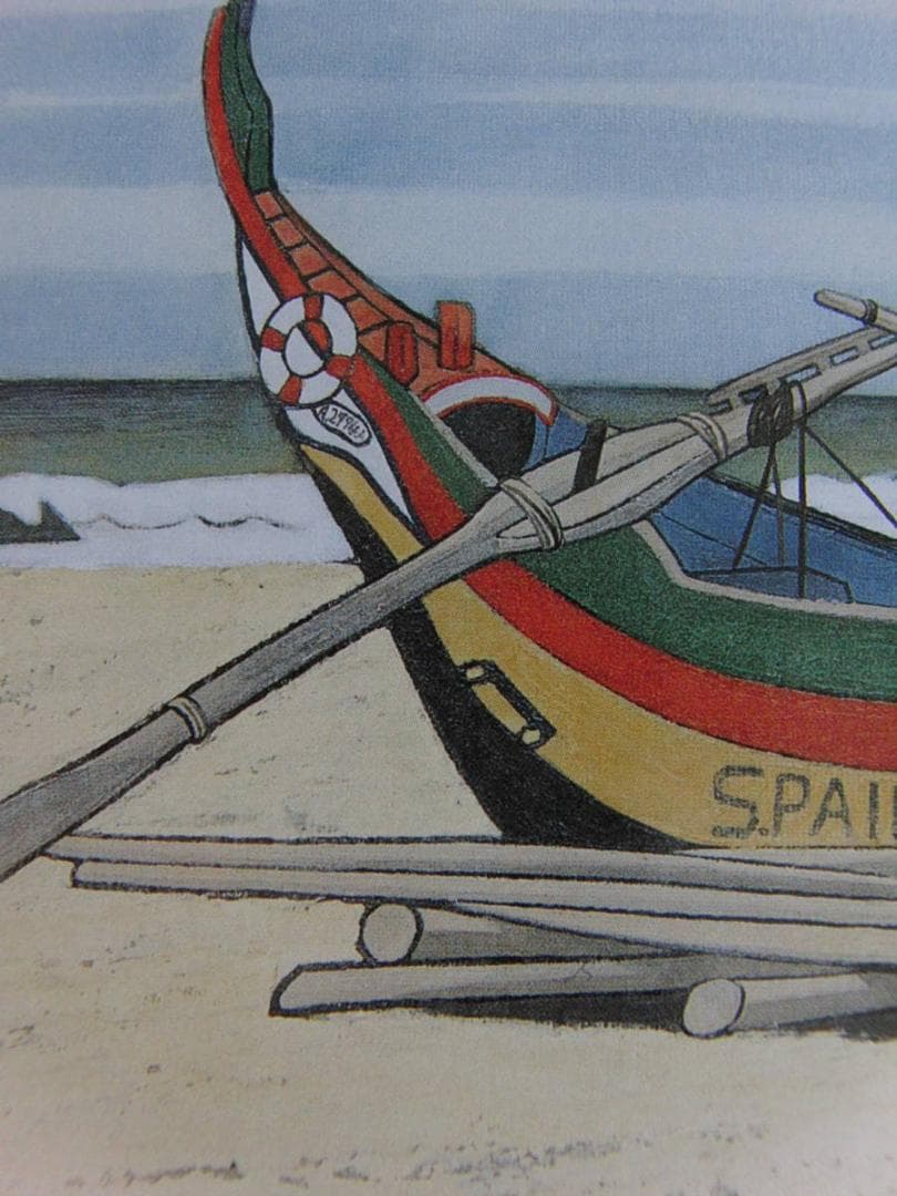 岩壁冨士夫、【トレイラーの浜辺】、希少な額装用画集より、新品額装、マット額装付