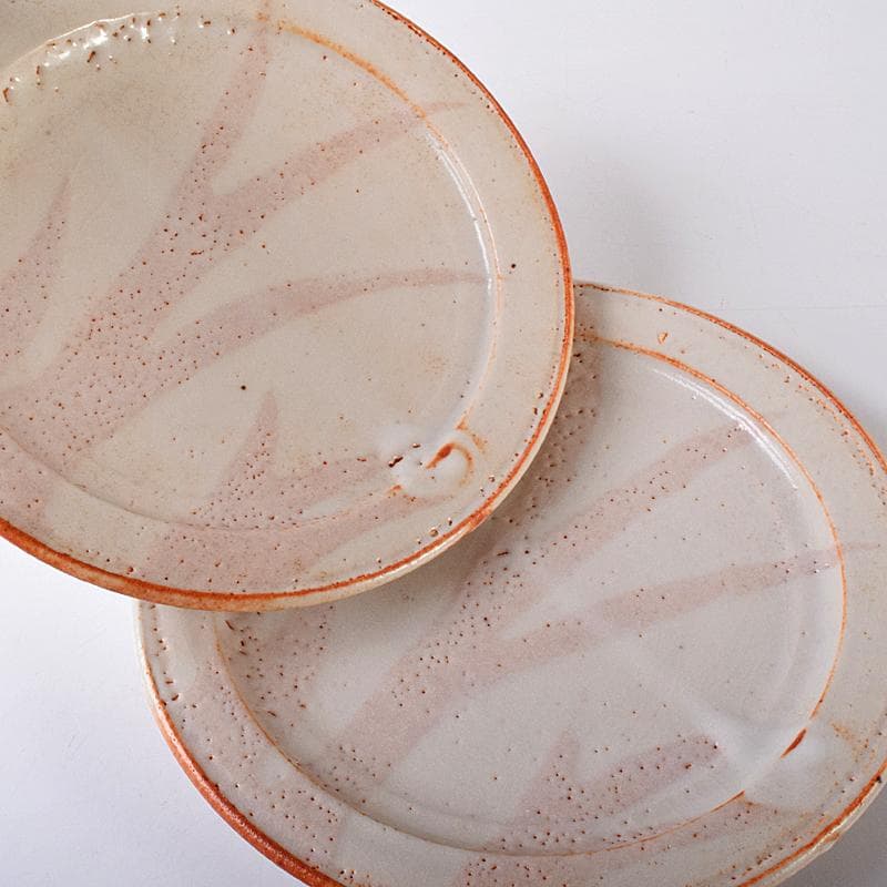 和食器　美濃焼　安藤日出武作　紅志野　草文　平皿　五客　共箱　M　R7893B