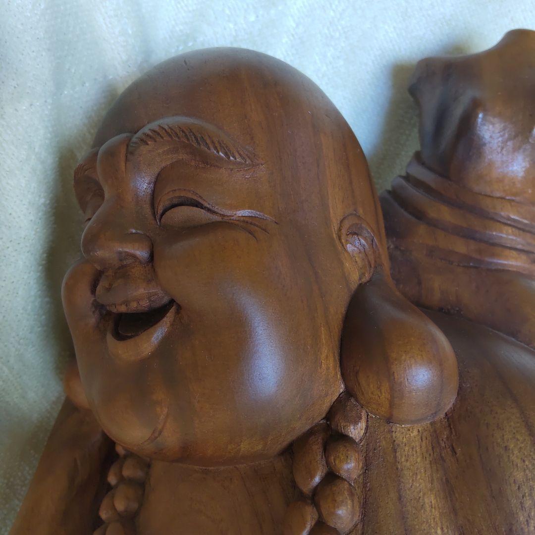 美品 布袋様 35㎝ 3㎏ 芯材上等品の木彫り 布袋尊 蔵出し