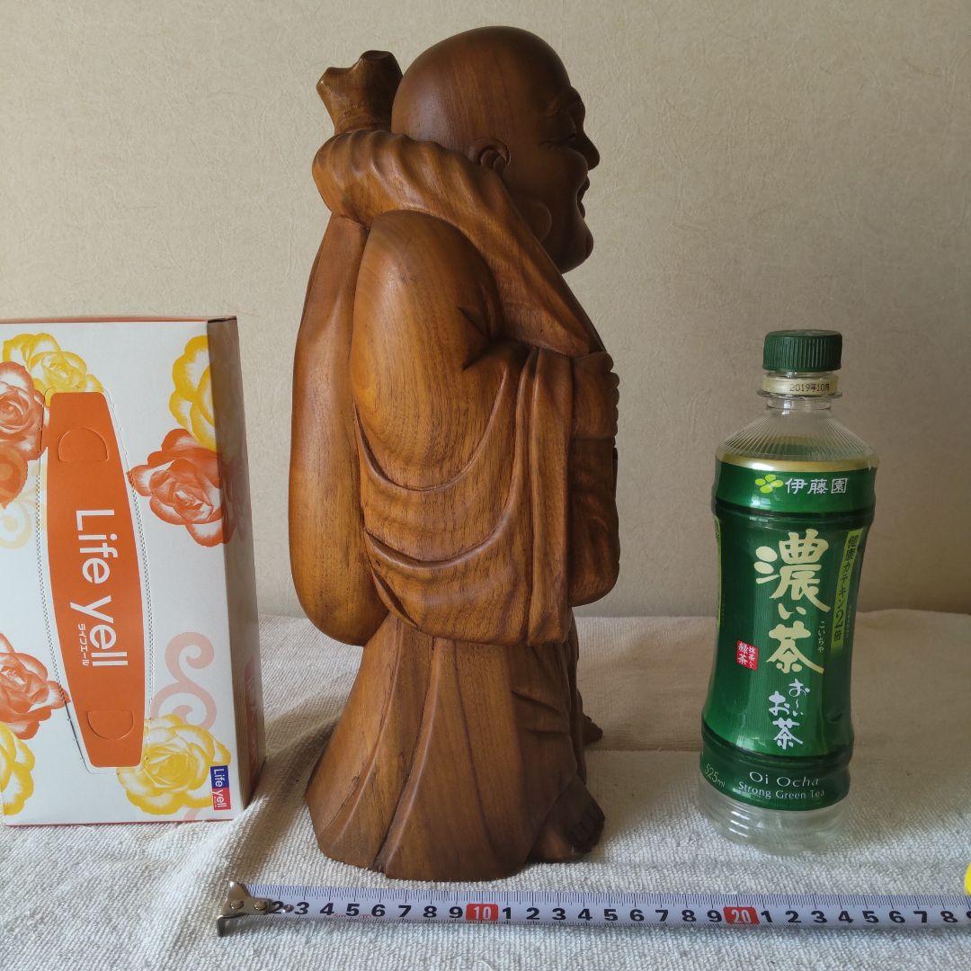 美品 布袋様 35㎝ 3㎏ 芯材上等品の木彫り 布袋尊 蔵出し