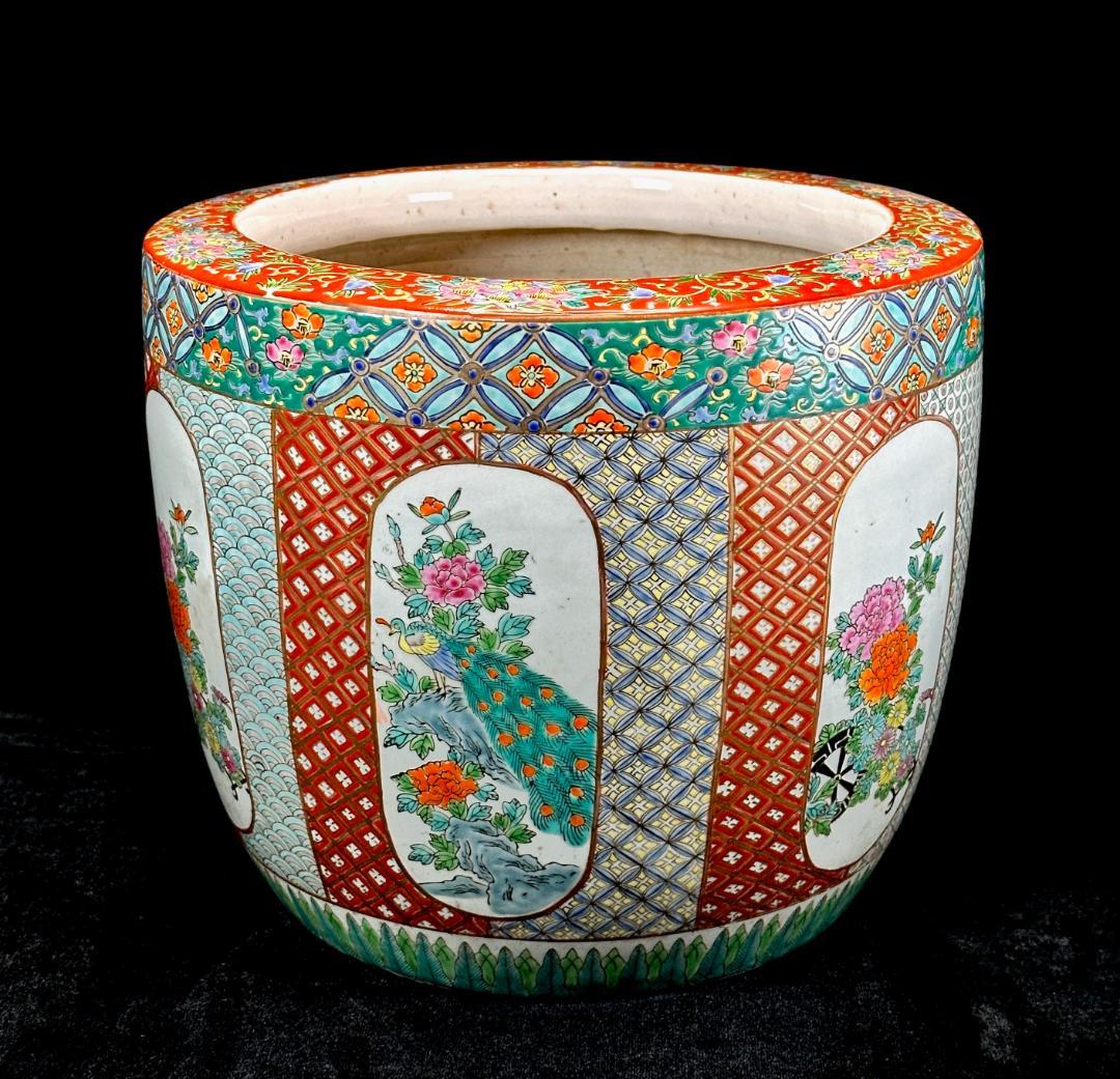 極上絵付け！　明治〜大正期　伊万里焼　十錦手　色絵火鉢　五徳付き