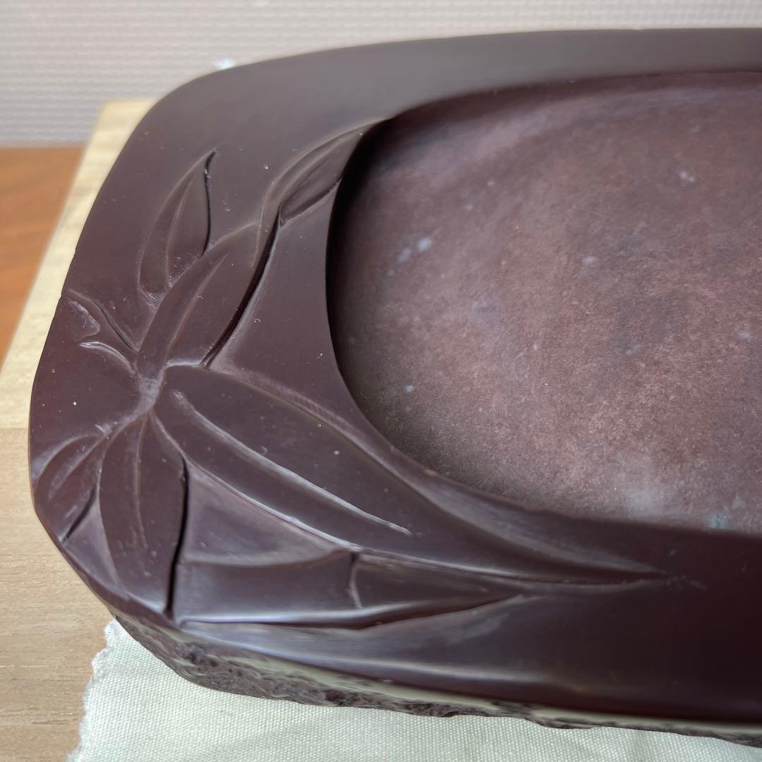 ⭕️赤間硯　昭竜山　19cm 笹彫刻野面硯　くすのき製硯　伝統工芸士　下井百合昭