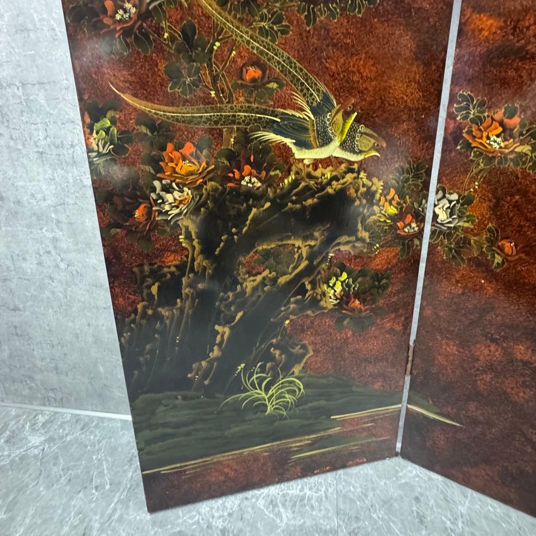 アンティーク　屏風　衝立　パーティション　花鳥　装飾　飾り　中国家具